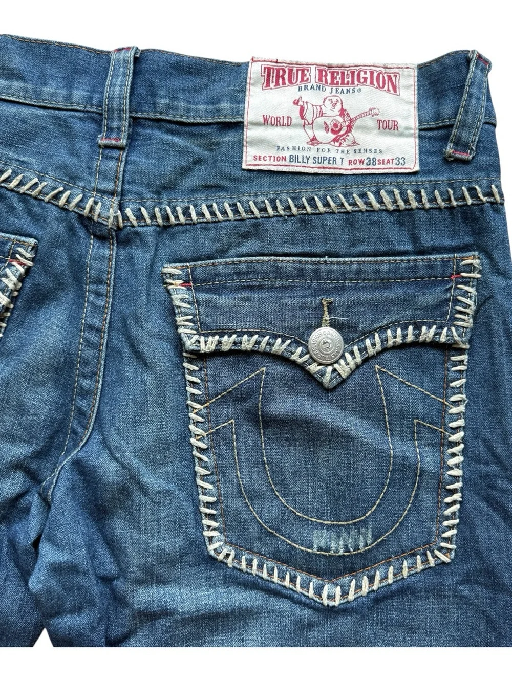 True Religion Billy Super T Jeans 38x33 Big Stitch Y2K Flap Pocket Denim Blue